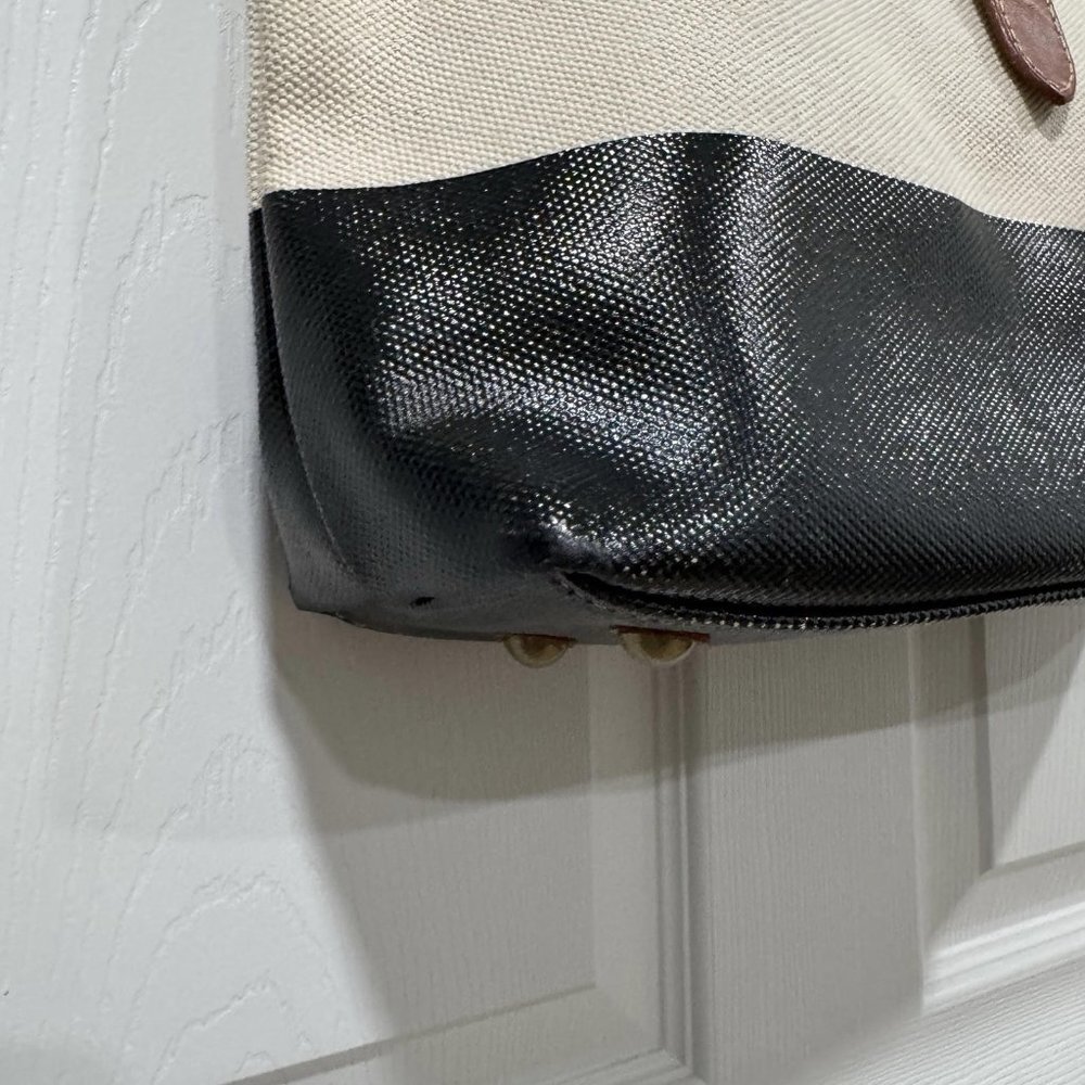 FOSSIL Austin Shoppper Off White Black Cotton Canvas Tote‎ Shopper Canvas Bag - Picture 7 of 12